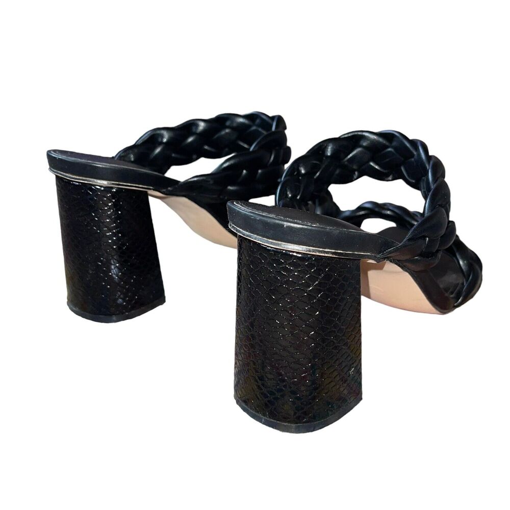 Black Faux Leather Sandals Braided Square Toe - Picture 7 of 9
